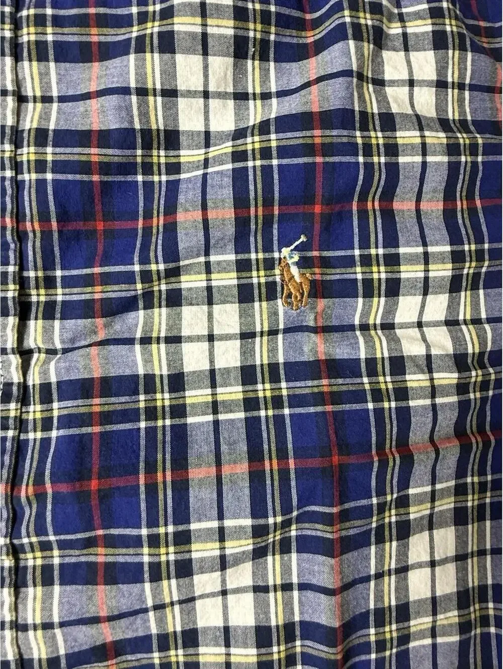 Polo Ralph Lauren Shirt Natural Stretch XL 18-20 Long Sleeve Plaid Blue Button